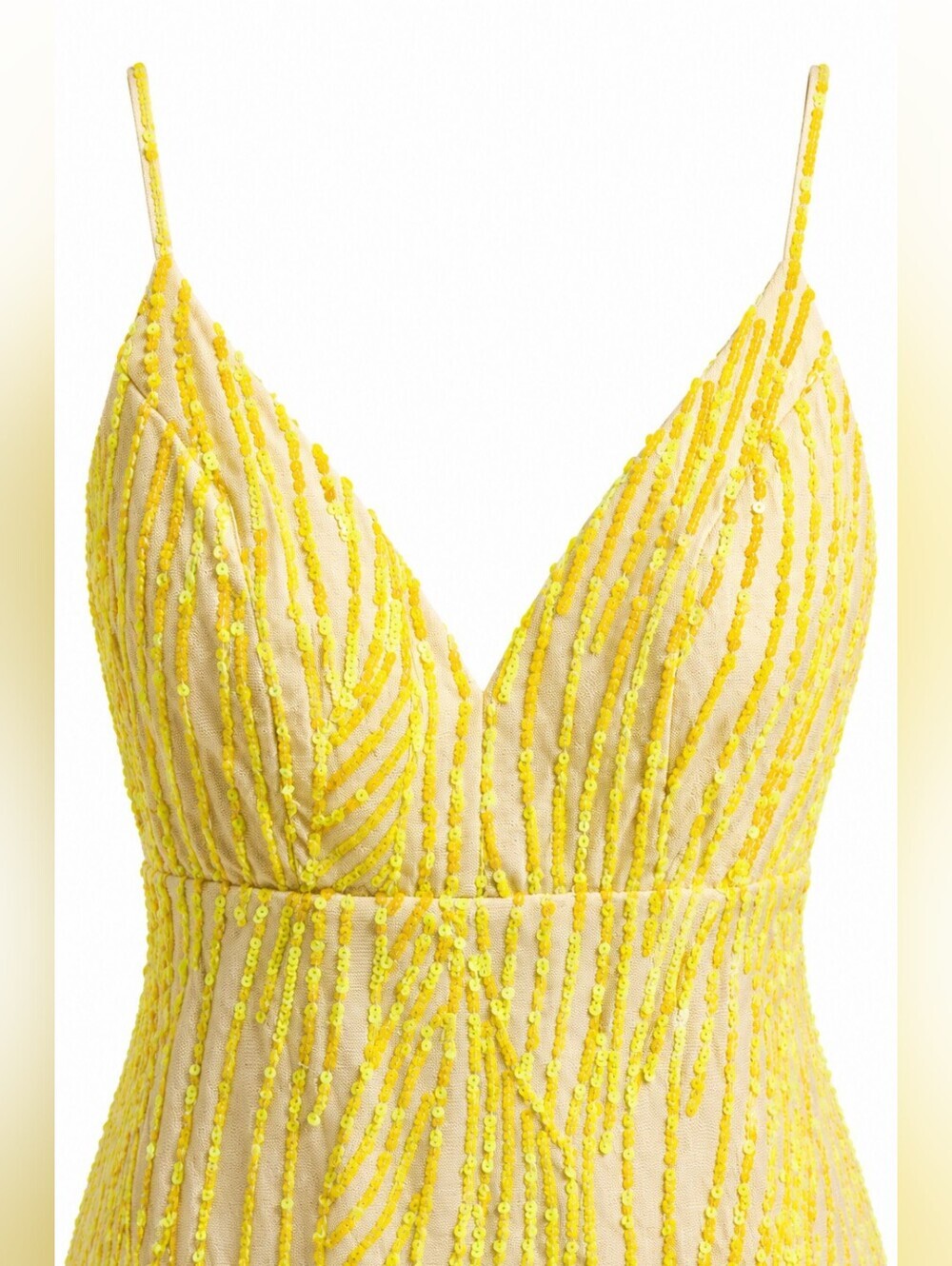 EMERALD SUNDAE Lemon Beaded Spaghetti-Strap Mini Dress. - Picture 3 of 5
